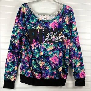 Victoria's Secret PINK Women's M Neon Jungle Print Retro Off Shoulder Top Shirt